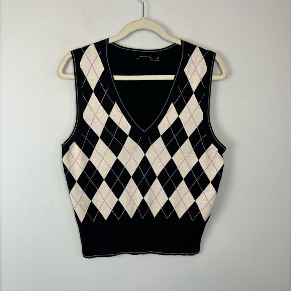 The Limited Sweaters - Vintage The Limited Silk Blend LARGE Argyle V-Neck Sleeveless Sweater Vest Y2K